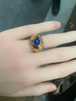 Bague or jaune saphir 5,10 carats Ceylan non chauffé et diamants