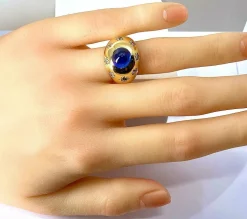 Bague or jaune saphir 5,10 carats Ceylan non chauffé et diamants