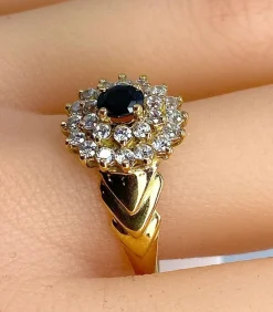 Bague or jaune saphir 26 diamants
