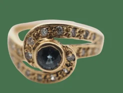 Bague Or jaune Saphir bleu Diamants
