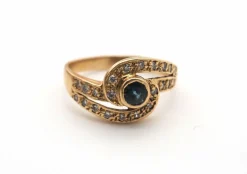Bague Or jaune Saphir bleu Diamants