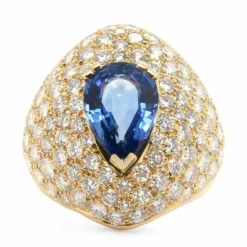 Bague or jaune saphir diamants