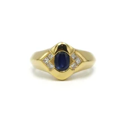 Bague or jaune saphir diamants