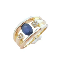 Bague or jaune saphir diamants