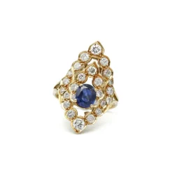 Bague or jaune saphir diamant