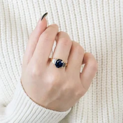 Bague or jaune saphir diamants baguettes