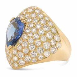 Bague or jaune saphir diamants