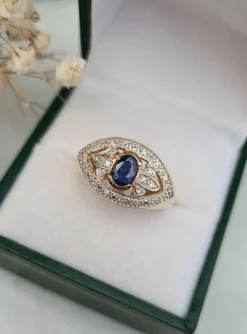 Bague or jaune saphir diamants