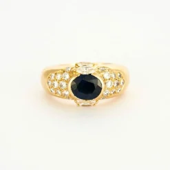 Bague or jaune, saphir, diamants