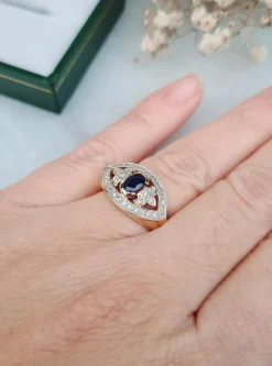 Bague or jaune saphir diamants