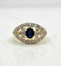 Bague or jaune saphir diamants