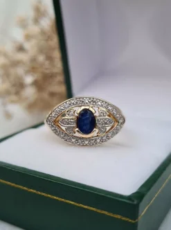 Bague or jaune saphir diamants