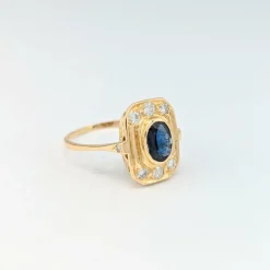 Bague or jaune saphir et diamants
