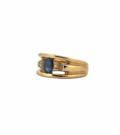 Bague or jaune saphir ovale et diamants