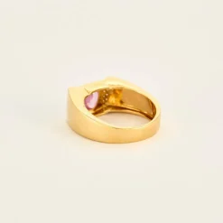 Bague or jaune saphir rose diamants