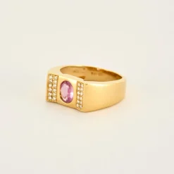 Bague or jaune saphir rose diamants