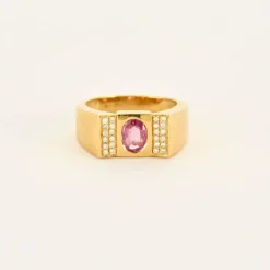 Bague or jaune saphir rose diamants