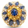 Bague or jaune saphirs bleus diamants