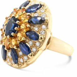 Bague or jaune saphirs bleus diamants