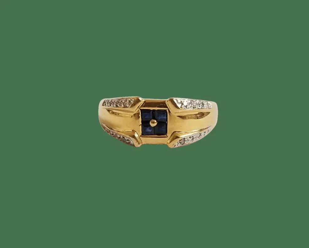 Bague or jaune saphirs et diamants