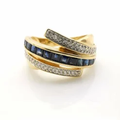 Bague or jaune saphirs et diamants