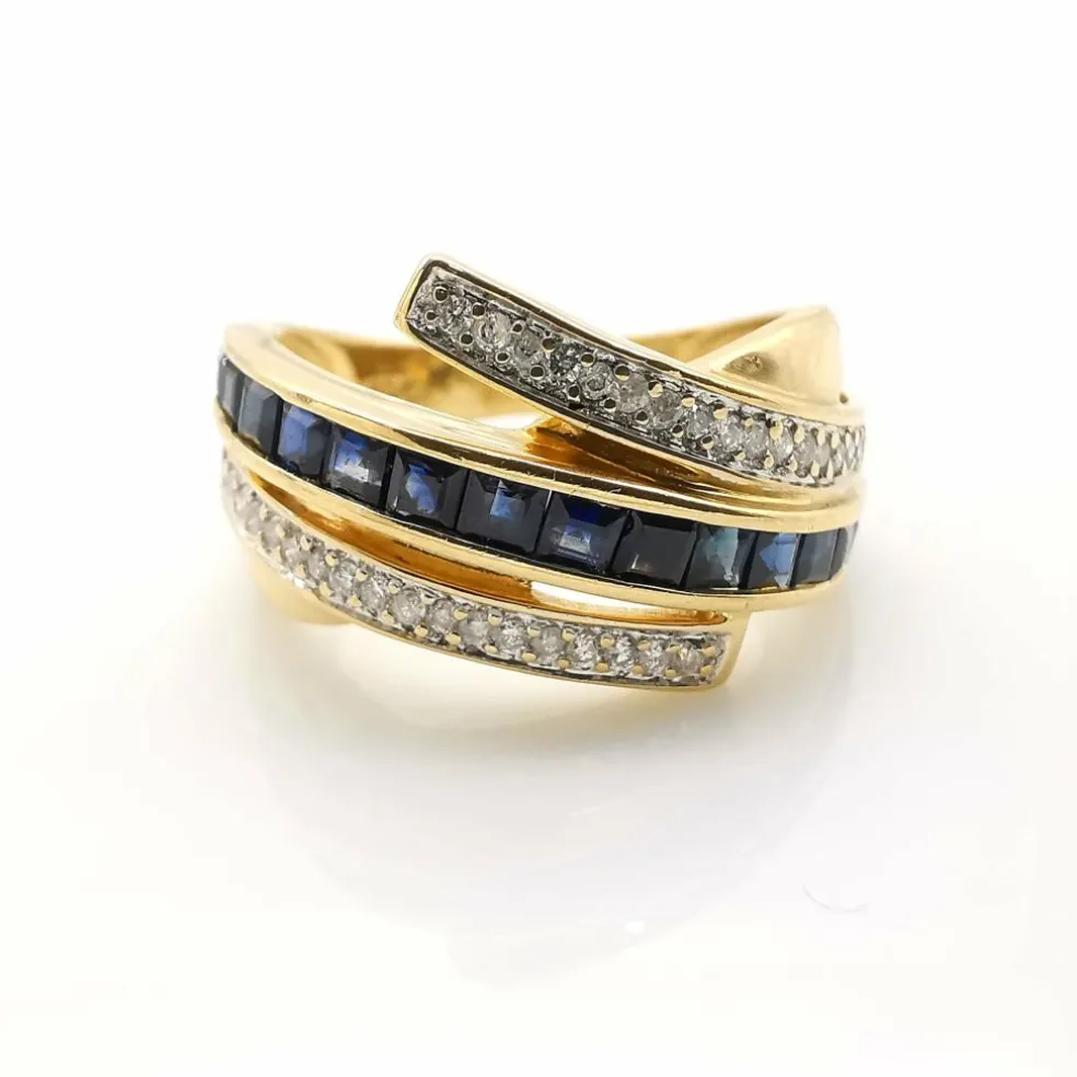 Bague or jaune saphirs et diamants