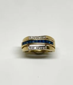 Bague or jaune saphirs et diamants