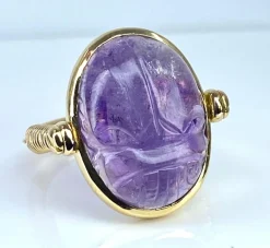 Bague or jaune, scarabée en améthyste mobile