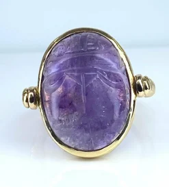 Bague or jaune, scarabée en améthyste mobile