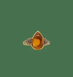 Bague or jaune sertie de diamants et une citrine