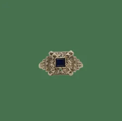 Bague or jaune sertie de saphir et diamants