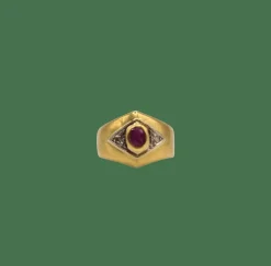 Bague or jaune sertie de diamants et rubis