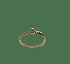 Bague or jaune torsadé diamant