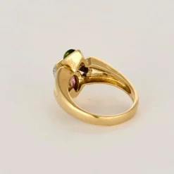 Bague or jaune, tourmaline rose et verte et diamants