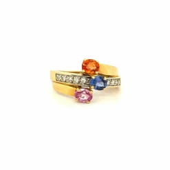 Bague Or Jaune, Trilogie Saphirs & Diamants