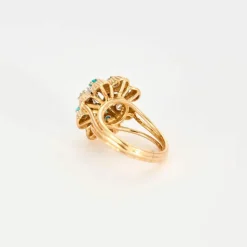 Bague or jaune, turquoises, diamants