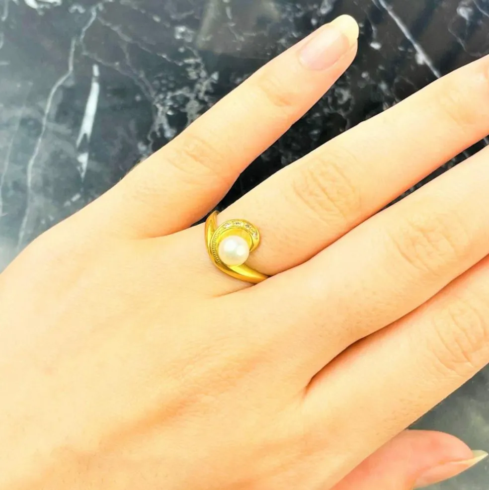 Bague Or Perle de Culture et Diamants