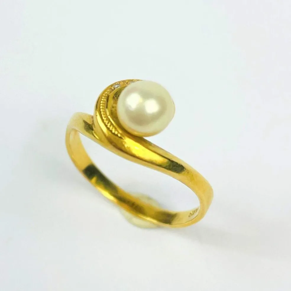 Bague Or Perle de Culture et Diamants