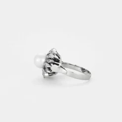 Bague or perle de culture et diamants