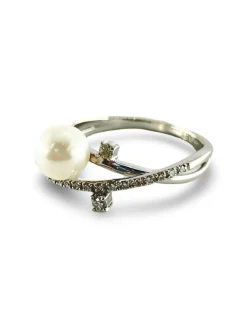 Bague or perle et diamants