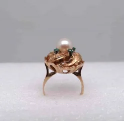 Bague Or Perle fine Emeraudes