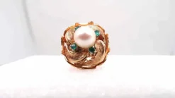 Bague Or Perle fine Emeraudes