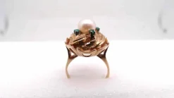 Bague Or Perle fine Emeraudes
