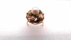 Bague Or Perle fine Emeraudes
