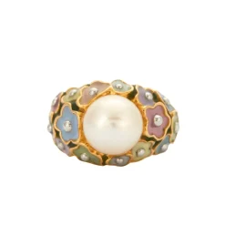 Bague Or Perle Fleurs
