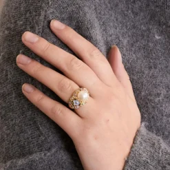 Bague Or Perle Fleurs