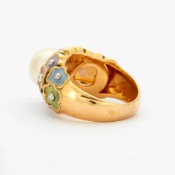 Bague Or Perle Fleurs