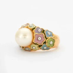 Bague Or Perle Fleurs