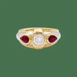 Bague or, platine, diamant, rubis.