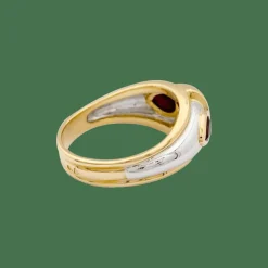 Bague or, platine, diamant, rubis.